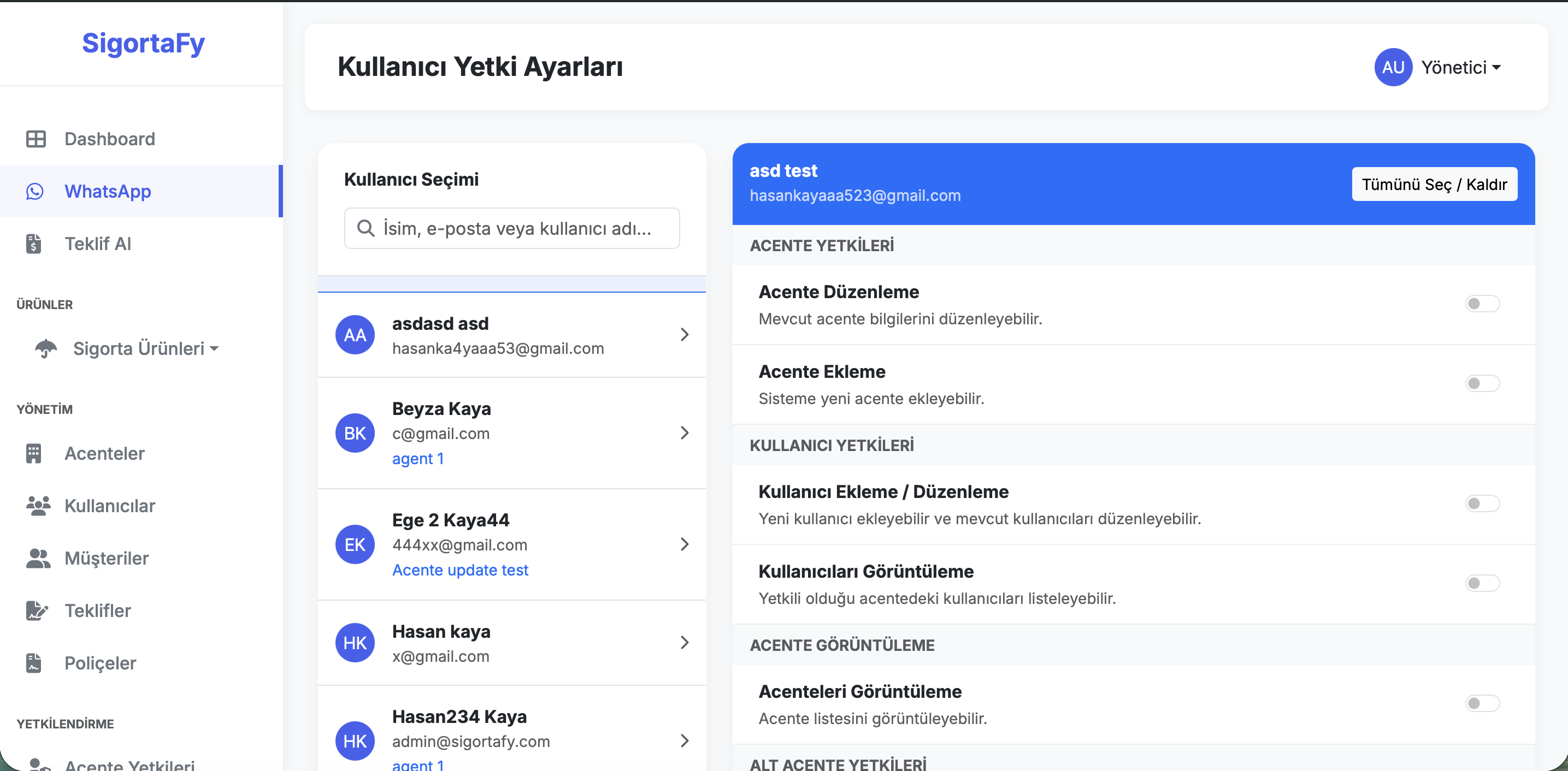 Kullanıcı Yetki Ayarları